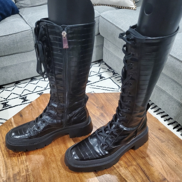 Zara croc print lace up combat boots - Picture 3 of 8